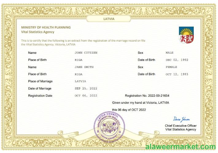 Latvia marriage certificate Word and PDF template
